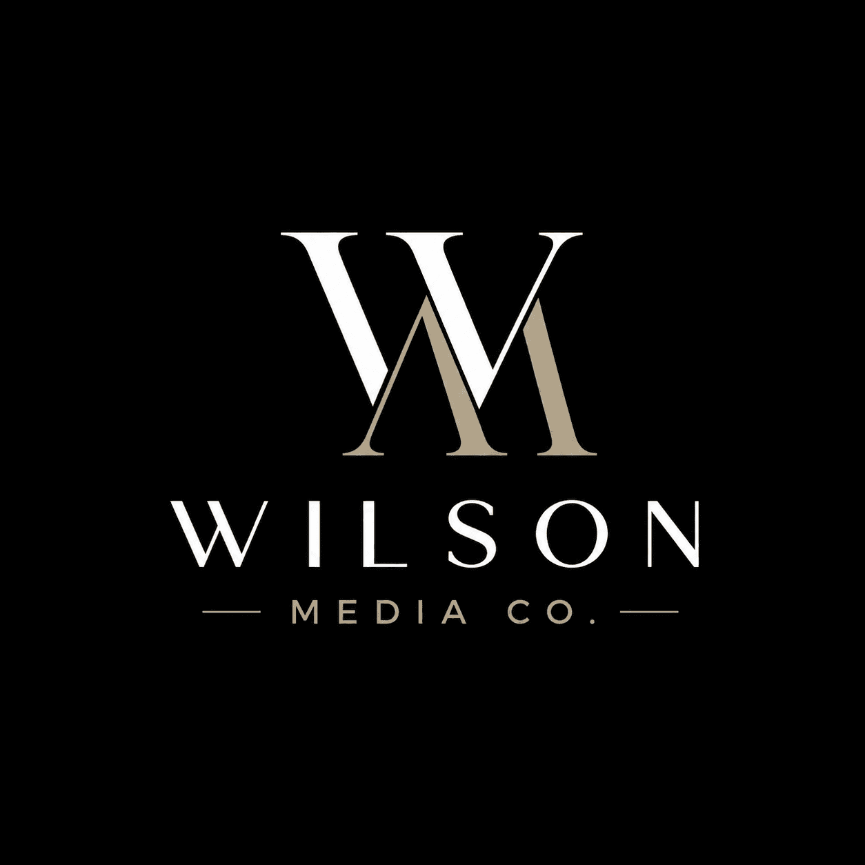 Wilson Media Co. logo with a white and gold interlocking monogram on black background.